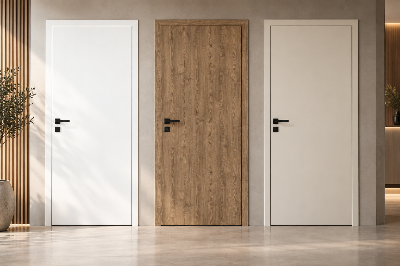 Three KIVOSER interior door sets side by side