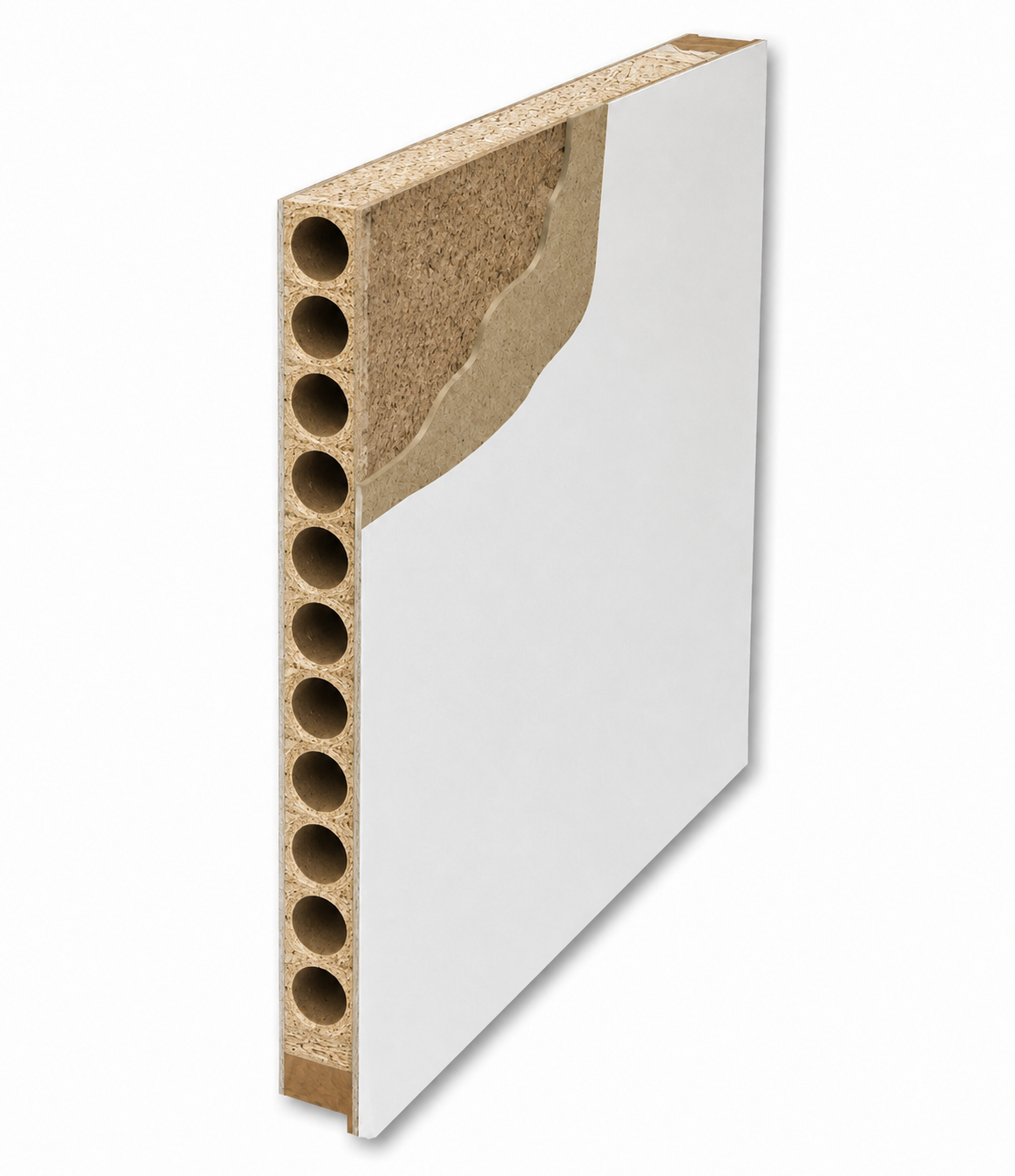 Door leaf cut-away showing the tubular chipboard core
